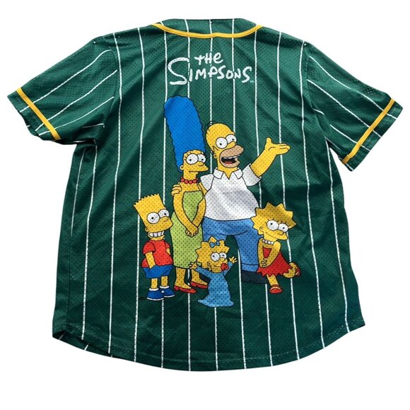 The Simpsons Mens Baseball Jersey Shirt Large Short Sleeve Green Striped Graphic - Picture 2 of 6
